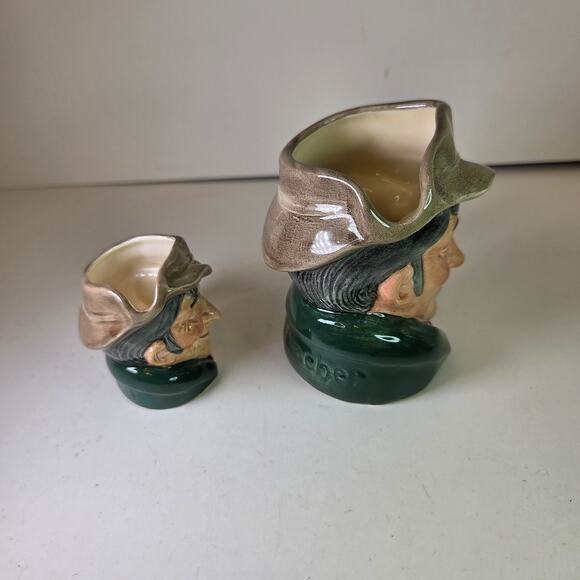 Royal Doulton The Poacher Toby Mugs Pair 1954 Mini & Small Sizes 2.5in 4in - Picture 3 of 11